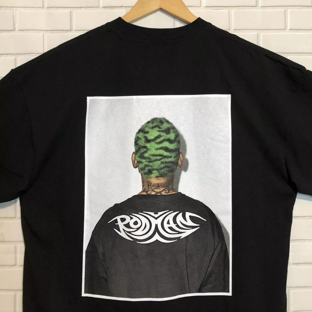 New Dennis Rodman Market Tattoos Double Sided Basketball Smiley Black Shirt 2XL - Picture 7 of 12